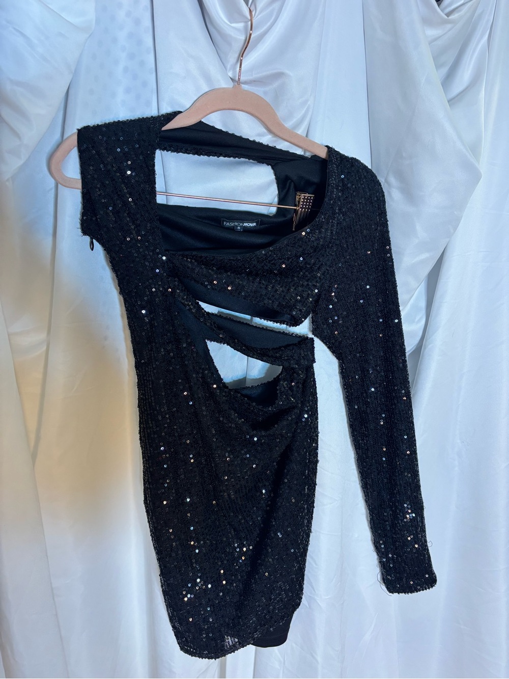 Asymmetrical Black Sequin Cutout One-Shoulder Dress